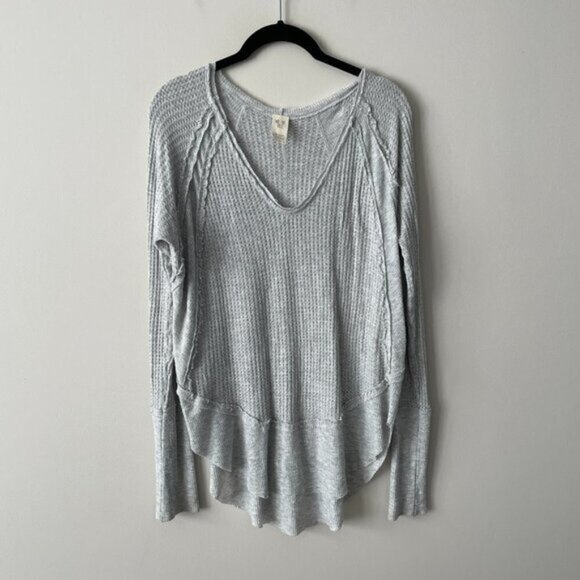 FREE People Catalina Thermal Long Sleeve Shirt V-Neck Pullover Gray XS - Picture 2 of 6